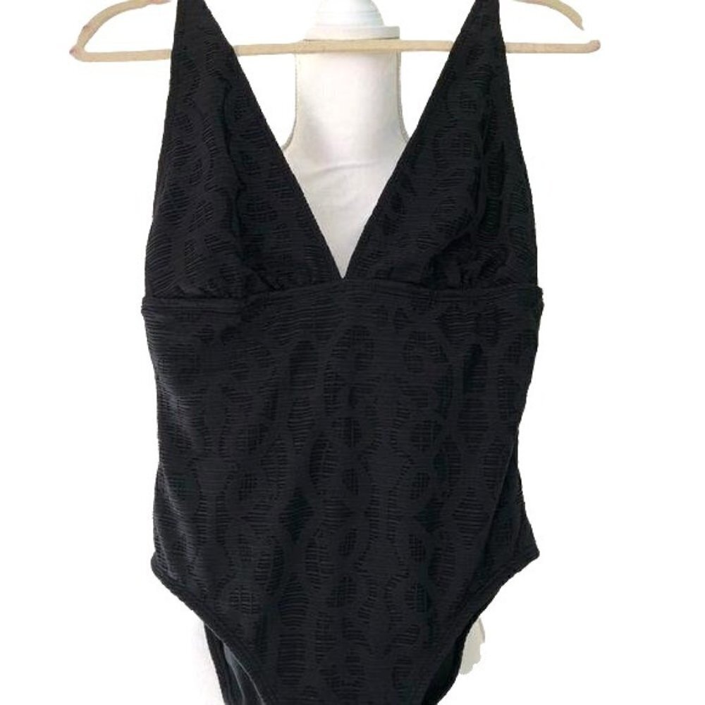 La Blanca Swimsuit Womens Size 8 Vintage Black One Piece Plunging Neckline